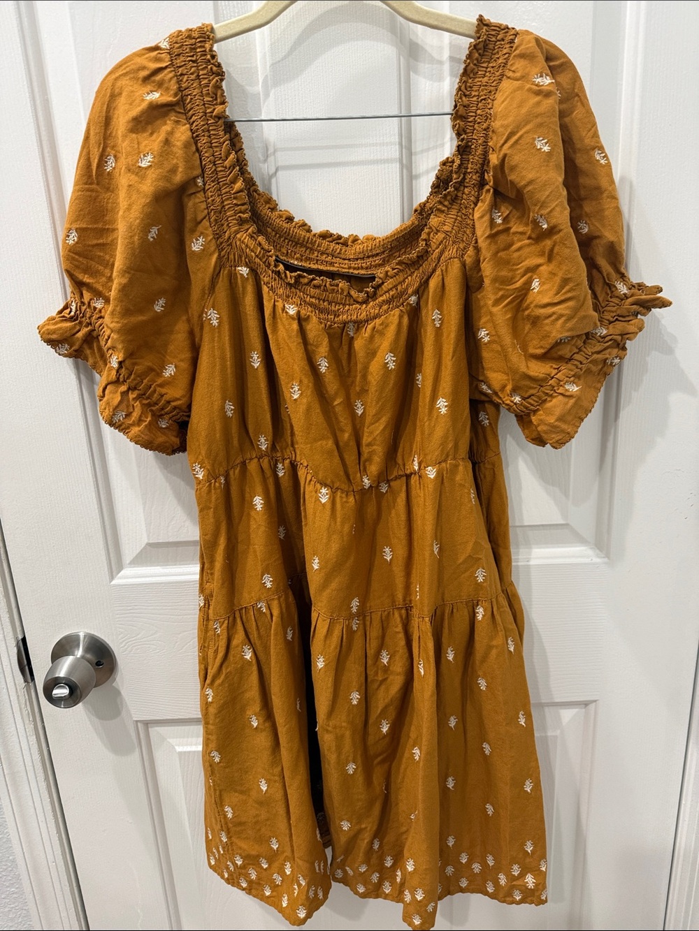 Old Navy Mustard Smocked Square-Neck Mini Dress